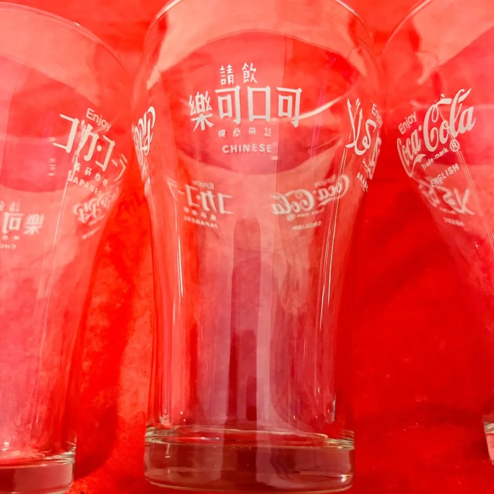 6 Vintage coca-cola glasses written in 5 languages - Picture 2 of 11